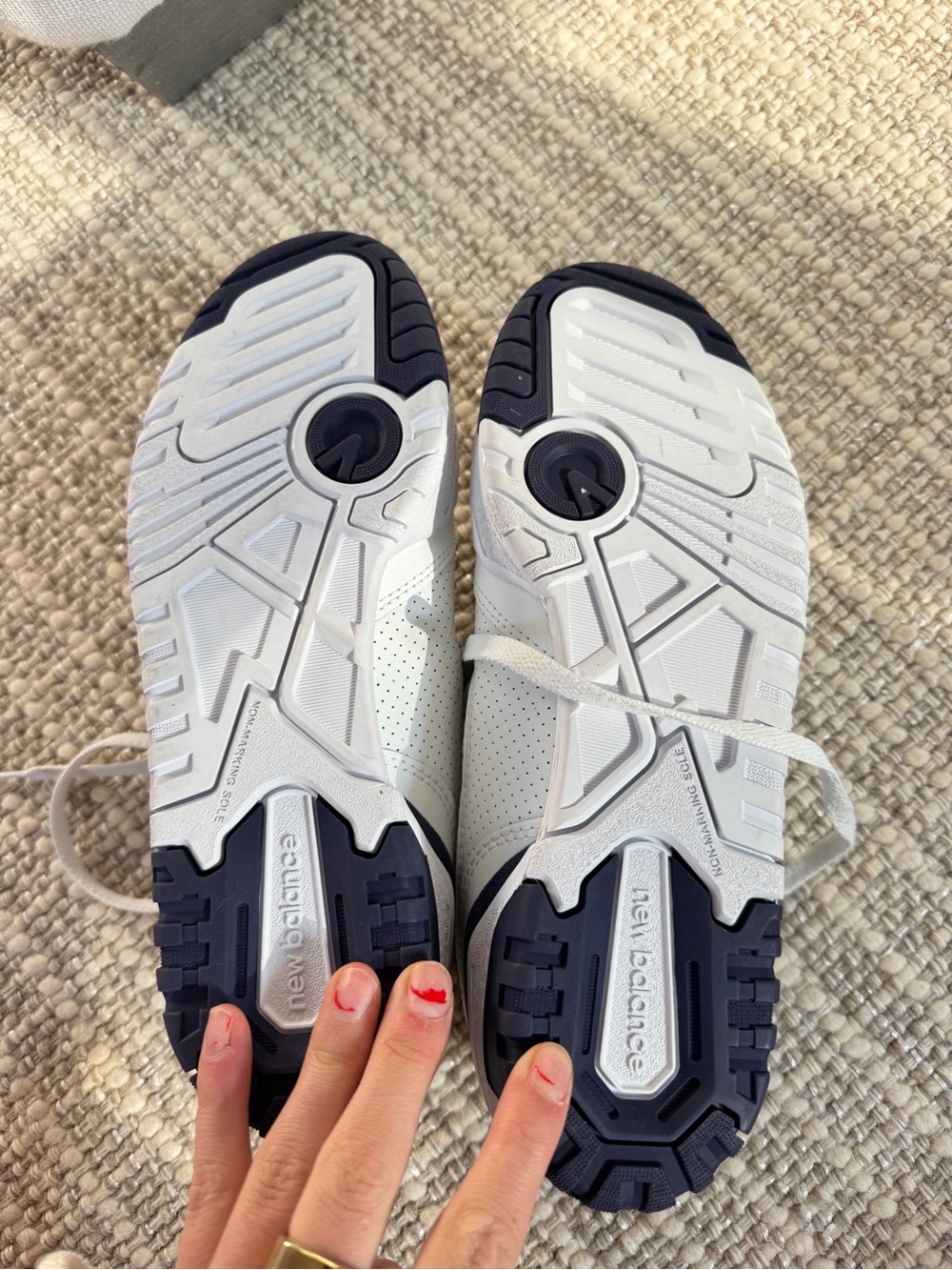 New Balance White Navy 550 Leather Sneakers - Picture 2 of 3